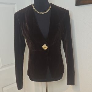 Commense Dark Brown Velvet Blazer with Gold Button